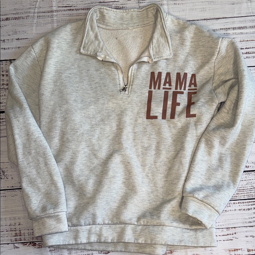 Gray 'Mama Life' Quarter-Zip Sweatshirt
